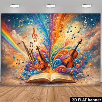 2D Rainbow Music Note Photo Backdrop Concert Party Decor Cloth 47.2x31.5inch/120*80cm