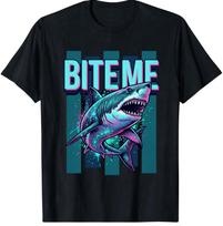 Bite Me Shark T-Shirt, Funny Shark Lover Gift, Retro Ocean Graphic Tee S įvairiaspalvis