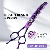 Fenice King Series 7.0 inch Professional Dog Grooming Scissors Curved Thinner&Chunker Pet Scissors Grooming for Dogs (as the picture,7 inch)