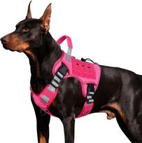 Tactical Dog Harness: Heavy-Duty 1000D Nylon No-Pull Control with Front Leash - Reflective Safety Vest for Large Dogs with Top rožinė