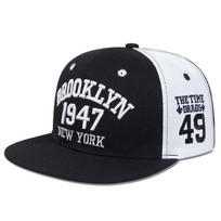 Brooklyn 1947 New York Letter Embroidered Snapback Cap Hip Hop Cotton Flat Brim Hat Adjustable Dad Hat For Man Women Unisex juoda balta spalva