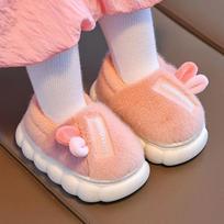 Children Snow Boots Thickened Kids Winter Shoes Warm Cotton Footwear Soft Plush Indoor Outdoor Non Slip Sole Toddler Slippers 22 rožinė