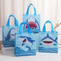 4Pcs Cute Ocean Sea Shark Theme Gift Packing Bag Non-Woven Shopping Tote Bag for Kids Boy Birthday Baby Shower Party Decoration 23x22x11cm