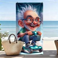Funny Grandpa and Grandma Riding Scooter Beach Towel Quick-drying Suitable for Beach Vacation Pool Summer Funny Gift for Lover 40X60CM