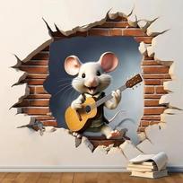 Cute Mouse Hole Wall Sticker Caffeine Enthusiast Mouse Coffee Break in Wall Hole Decal Mouse Singing Decoration (as the picture,10cm(3.9 inch))