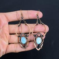 Larimar Earrings, 999 Copper Wire Wrapped Jewelry, Gemstone Earrings, Gift For Her Handmade Dainty Jewelry 2.55 Inches