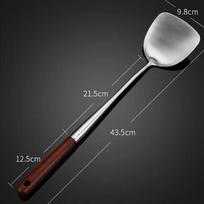 Chef's Kitchen Utensil Set: Extended Wooden Handle, 304 Stainless Steel Wok and Frying Spatula, Soup Ladle