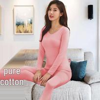 Women's Autumn Mid-High Waist Pure Cotton Warmth Set: Pants & Sweater Shirt Standard Size [75-105 lbs] rožinė