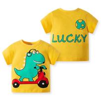 Cartoon Dinosaur Print Pure Cotton Boys' T-shirt - Short Sleeve Children's Clothing 110 cm