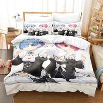 3D Printed Anime Re Zero Rem Ram Emilia Bedding Set Boys Girls Twin Queen Size Duvet Cover Pillowcase Bed Boys Adult EU single(135x200cm)