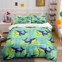 Cartoon Shark Ocean Pattern Pattern Duvet Cover Set Digital Print Colorful Polyester Bedding With Zipper Closur For Kids Gifts EU Twin 135X200cm&set