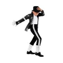 (Aukštis 115-125cm) Berniukas Michael Jackson Billie Jean Juodas Kostiumas Šokis Disco Helovinas Karnavalinis Kostiumas 80-ųjų Pop Karaliaus Kostiumas Vaikams Height 105-115cm gray