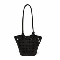 Woven Leather Tote Bag with Knotted Handle and Open Top Design raudona