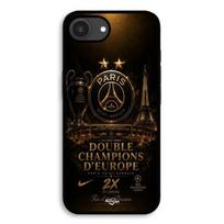 Dėklas iPhone 16e PSG čempionų lygos 2 žvaigždės juodas ir auksinis Maniacase juoda