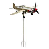 Shark Mouth Warplane Outdoor Wind Sculpture 3D Airplane Windmill Kinetic Sculpture for Front Yard Patio Porch Backyard Lawn ruda