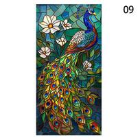 Church Stained Glass Film Peacock Pattern Art Privacy Window Film Static Cling Waterproof Sunscreen Window Stickers Home Decor (as the picture,30x60cm)