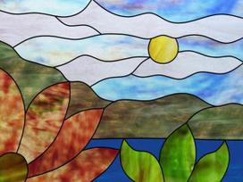 Custom Size Stained Glass Static Cling Window Film Landscape Painting Decorative Privacy Window Sticker UV Blocking Home Decor (as the picture,60X45cm)
