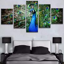 5 Pieces Wall Art Canvas Painting Animal Poster Peacock Flaunting Ltis Tail Modern Decorative Decor Living Room Pictures 20X35 20X45 20X55cm