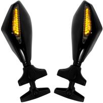 2 vnt. Motociklo galinio vaizdo veidrodėliai 1995-2009 m. YZF 600 skaidrūs motociklo šoniniai veidrodėliai su LED gintarine šviesa, saugūs galinio vaizdo veidrodėliai juoda