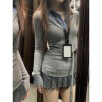 American Pure Lust Bottoming Shirt for Women in Autumn and Winter Slim Waist and Sweet Girl's Upper S pilka