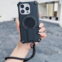 Shockproof Armor Magnetic Phone Case For iPhone 17 Pro Max Air 14 15 Plus 12 13 16 Pro For Magsafe Fold Bracket With Strap Cover iPhone 16