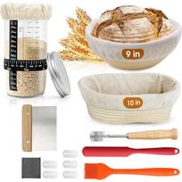 Sourdough Bread Baking Supplies Banneton Bread Proofing Basket Kit with Sourdough Starter Jar for Bread, 9  & 10  Baskets