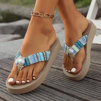 Women's Summer Rope Style Flip Flops Beach Sandals with Woven Fabric Upper and Textured Foam Sole for Travel and Casual Wear 36 mėlyna