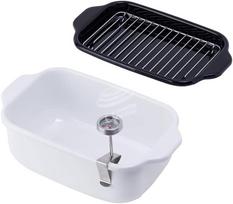 Fuji Enamel Tempura Square Washable Drainer and Tray White Pot, Shape, Enamel, Thermometer, Rack, Included, balta