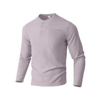 Men Black Waffle Knit Henley Long Sleeve Shirt With Chest Pocket S pilka spalva