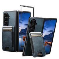 Prabangus magnetinis odinis vertikalus kortelių dėklas-piniginė, skirtas Samsung Z Fold 7 6 5 5G Fold7, atsparus smūgiams, su stoveliu ir kišenine dangteliu Galaxy Z Fold7 mėlyna