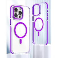 Luxury Dual Color Shockproof Case For iPhone 11 12 13 14 15 Plus 16 Pro Max 16e MagSafe Magnetic Wireless Charging Back Cover For iPhone 11 violetinė