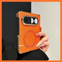 For Huawei Pura X Max Case Magnetic PU Leather Electroplated Phone Cover Equipped With Central Hinge Protection Back Shell Huawei Pura X Max oranžinė