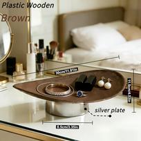 Modern minimalist storage tray with wood-grain finish—multifunctional desktop organizer, decorative tray—made of plastic ruda