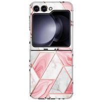 Luxury Plating Silicone for Samsung Galaxy Z Flip 6 5 4 3 Case, Soft Marble Geometric Pattern Shockproof Phone Back Cover Cases For Galaxy Z Flip 3 rožinė