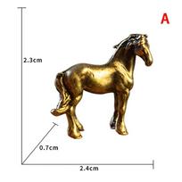 Miniature Antique Brass Long Tail Horse Figurines Feng Shui Ornament Copper Zodiac Animal Mini Desktop Crafts Home Decor