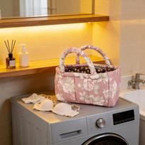 Quilted Laundry Basket with Easy Carry Handles Quilted Storage Basket Floral Print Baskets Organizer Bin for Home Picnic Office