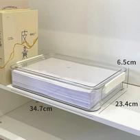 A4 Transparent Plastic Document Storage Box with Lid - Large Capacity Organizer Small 34.7x23.2x3.5 cm skaidri