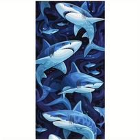 Beach Towel Cartoon Shark Pattern Sun Protection Windproof Suitable for Swimming Pool Camping Travel Blanket 35x75cm&1pc