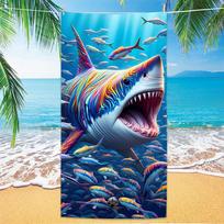 Shark Pattern Beach Towel, Digital Printing Thin Quick-Dry Anti-Sand Microfiber Lightweight for Swim Yoga Travel Gym Gift 50x100cm(20x40in)