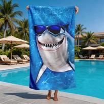 Funny sunglasses with shark pattern polyester microfiber beach towel is highly absorbent, suitable for swimming beach outings 27x55inch 70x140cm&1pc