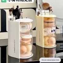 Rotating Multi-layer Cosmetic Storage Box: Dustproof Desktop Organizer for Makeup Sponges, Cushions, and Lipsticks 2-Layer pilkšvai balta