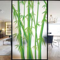 Chinese Style Bamboo Stained Glass Films Privacy Windows Film   Static Cling Home Decorative Frosted Window Stickers (as the picture,40x90cm)