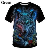 Cool Men's and Women's 3D Printing Wolf T-shirt Animal Short-sleeved T-shirt Harajuku Casual T-shirt 6XL blue