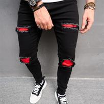 2024 New Summer Men'S Pants High Street Piercing Pants Men'S Jeans S juoda