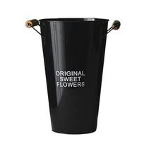 Metal Flower Pitcher Vase Vintage Style Iron Bucket with Wooden Handles for Desktop Decor and Artificial Flowers juoda