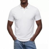 Men Solid Pique Fabric Lapel 2 Button Short Sleeve Basic Polo Shirt S balta