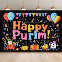 2D Jewish Purim Holiday Colorful Pennant Backdrop Party Decor Background Cloth 47.2x31.5inch/120*80cm