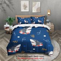 3Pcs Cartoon Shark And Octopus Bedding Set 3D Printed Ocean Animal Duvet Cover Sets With Pillowcases No Filling EU Twin(135x200cm)