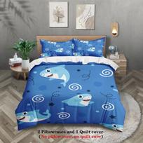 3Pcs Shark Ocean Bedding Sets 3D Printed Sea Life Pattern Duvet Cover Sets With Pillowcases No Filling EU Twin(135x200cm)