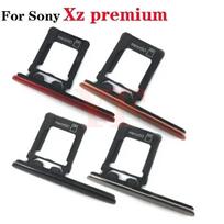 For Sony Xperia XZ Premium XZP G8142 G8141 Sim Card Tray Holder Slot with Side Plug Part SD Card Tray + Dust Plug XZP single sim Red